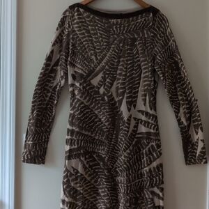Lauren Ralph Lauren Brown oatmeal Long  Silk /Cashmere Ling Sleeve dress SZ M